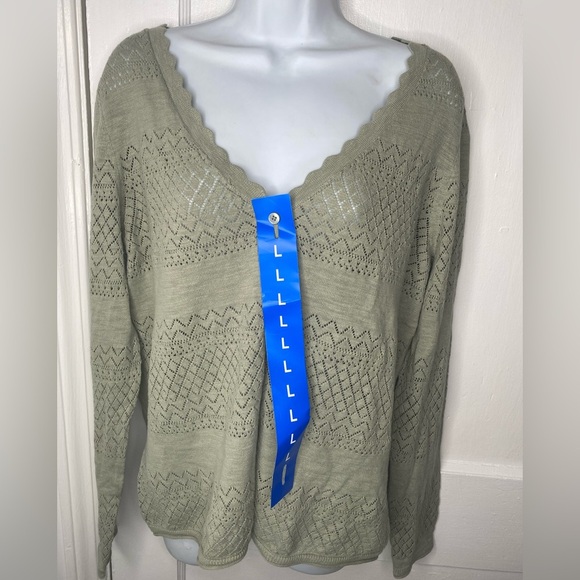 FRYE NWT Pointelle Green Women's Knit Cardigan Sweater - Picture 6 of 12